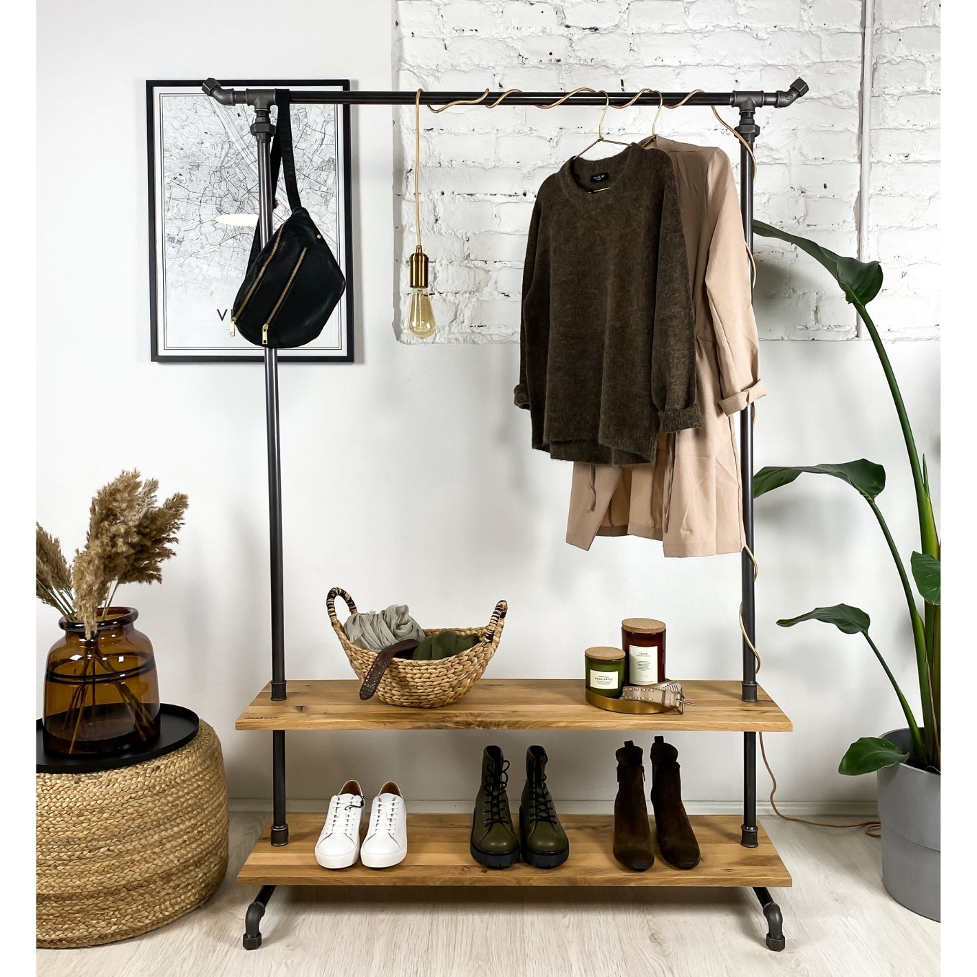 MODERN - Garderobe mit 2 Ablageflächen im Industrie Design kaufen | Industrial Style Möbel aus Stahl & Holz