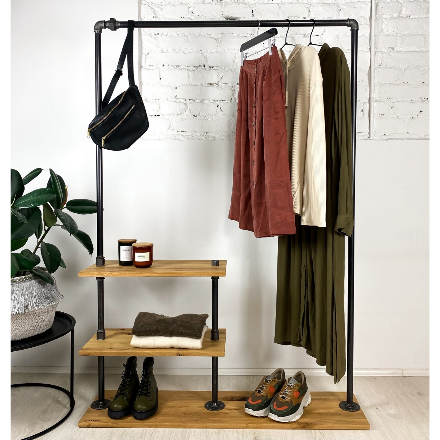 UNIQUE TOP - Garderobe mit 4 Ablageflächen im Industrie Design kaufen | Industrial Style Möbel aus Stahl & Holz