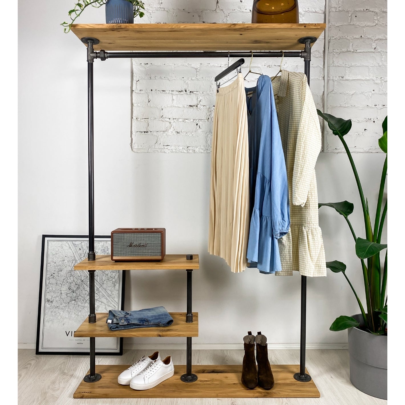 UNIQUE TOP - Garderobe mit 4 Ablageflächen im Industrie Design kaufen | Industrial Style Möbel aus Stahl & Holz